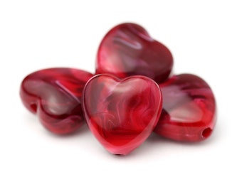 14mm Red Puffy Heart Beads, Ruby Red Heart Beads, Acrylic, Chanky Heart Beads, Love & Friendship Beads