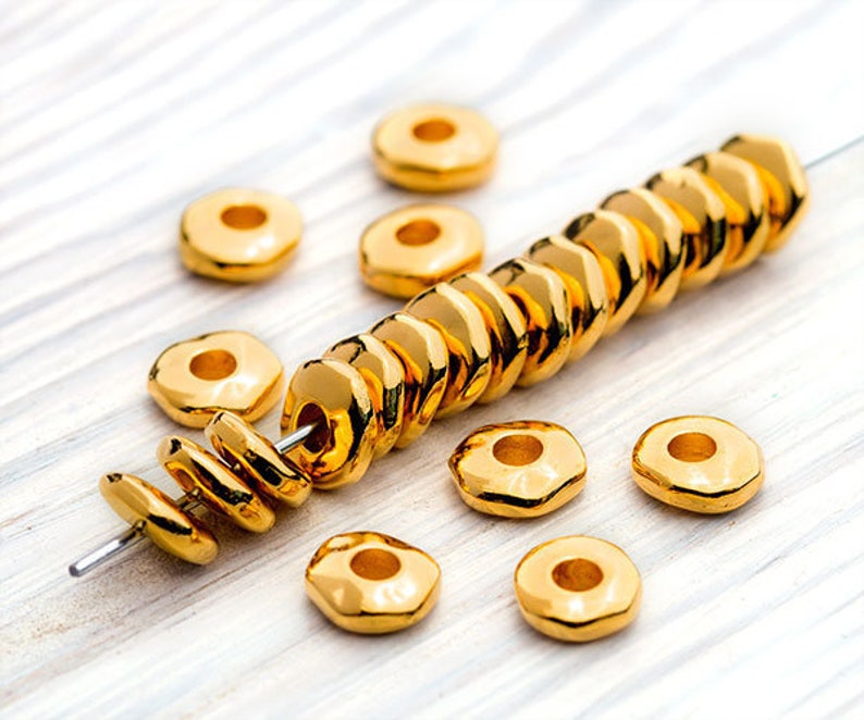 Large Hole 7mm Gold Heishi Beads Fits 2mm Cords Gold Nugget Etsy