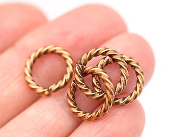 11mm Large Copper Twisted Rope Jump Rings, Large Rope Jumprings, Open Jump Rings, Very Durable, Copper Plated Steel, Made in the USA