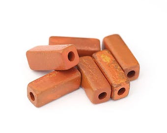 16 mm Griekse aardse keramische vierkante buizen, rustieke terracotta kralen, rechthoekige kralen, gebrande oranje buisafstandhouders, Grieks keramiek Mykonos