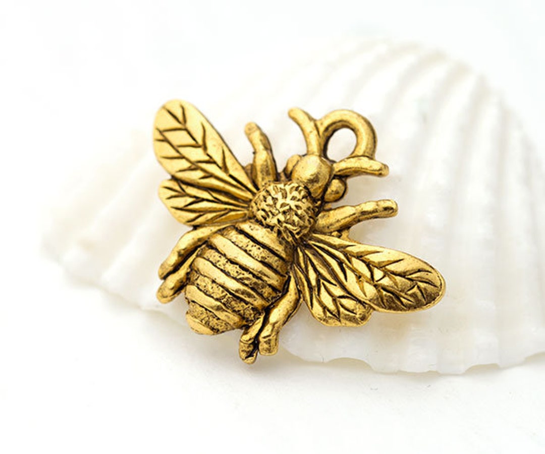 Gold Bumble Bee Charm, Honey Bee Charm, Antique Gold, Made in the USA