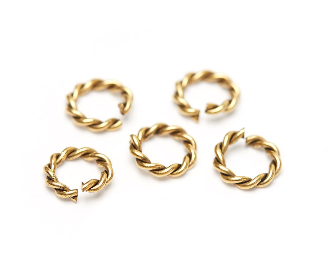 7.5mm Antique Gold Twisted Rope Jump Rings, Medium Rope Jumprings, Open ...