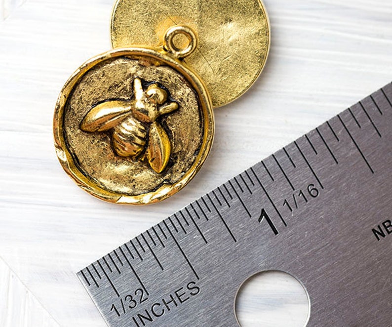 Gold Honey Bee Charm Gold Round Bee Pendant Garden Charm Etsy