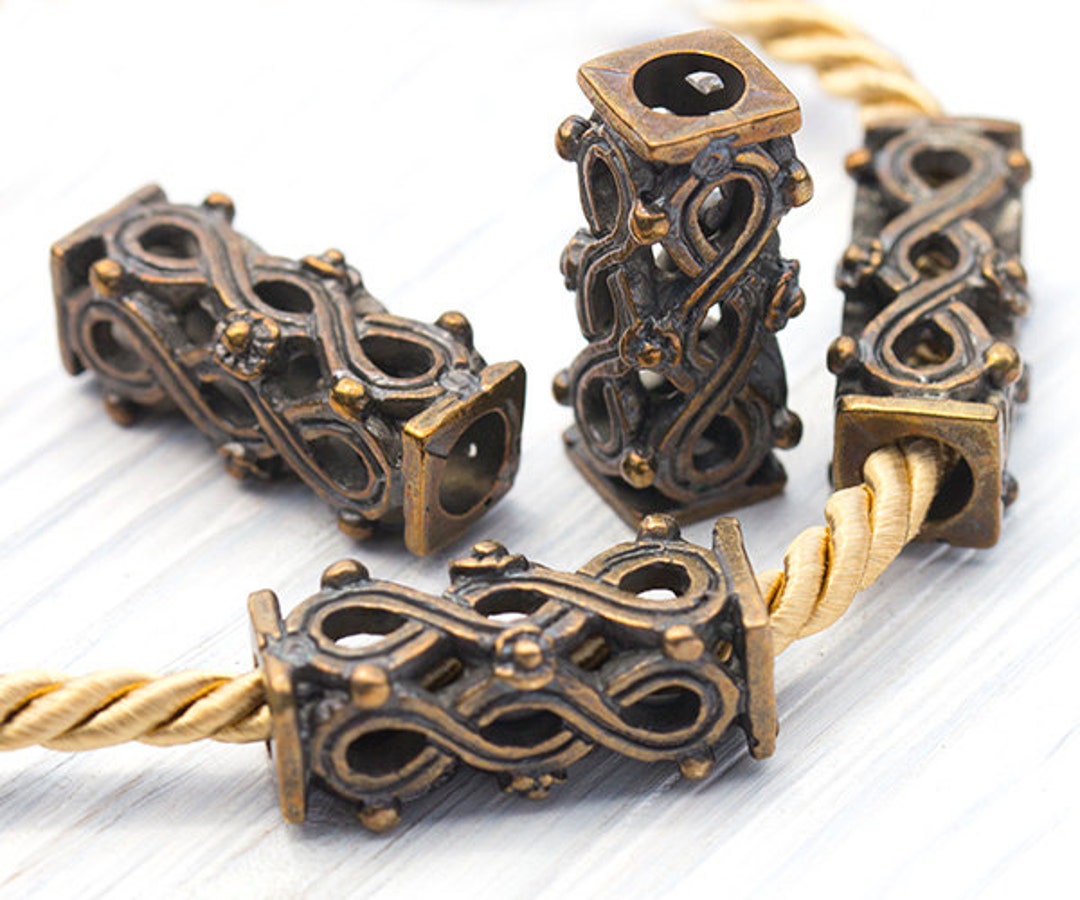 20mm Bronze Square Tube Beads, Infinity Symbol Beads, Large Hole Beads