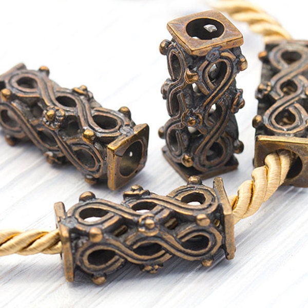 20mm Bronze Square Tube Beads, Infinity Symbol Beads, Large Hole Beads, Antique Bronze Tube Spacer, Mykonos Greek Metal Casting – MK97