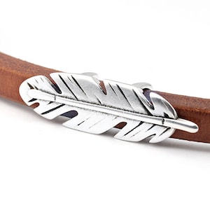 Regaliz Bracelet Silver Feather Slider, Licorice Silver Slider, High-Quality, Made in Europe, Fine Silver Plated, Fits 10x6mm Cords