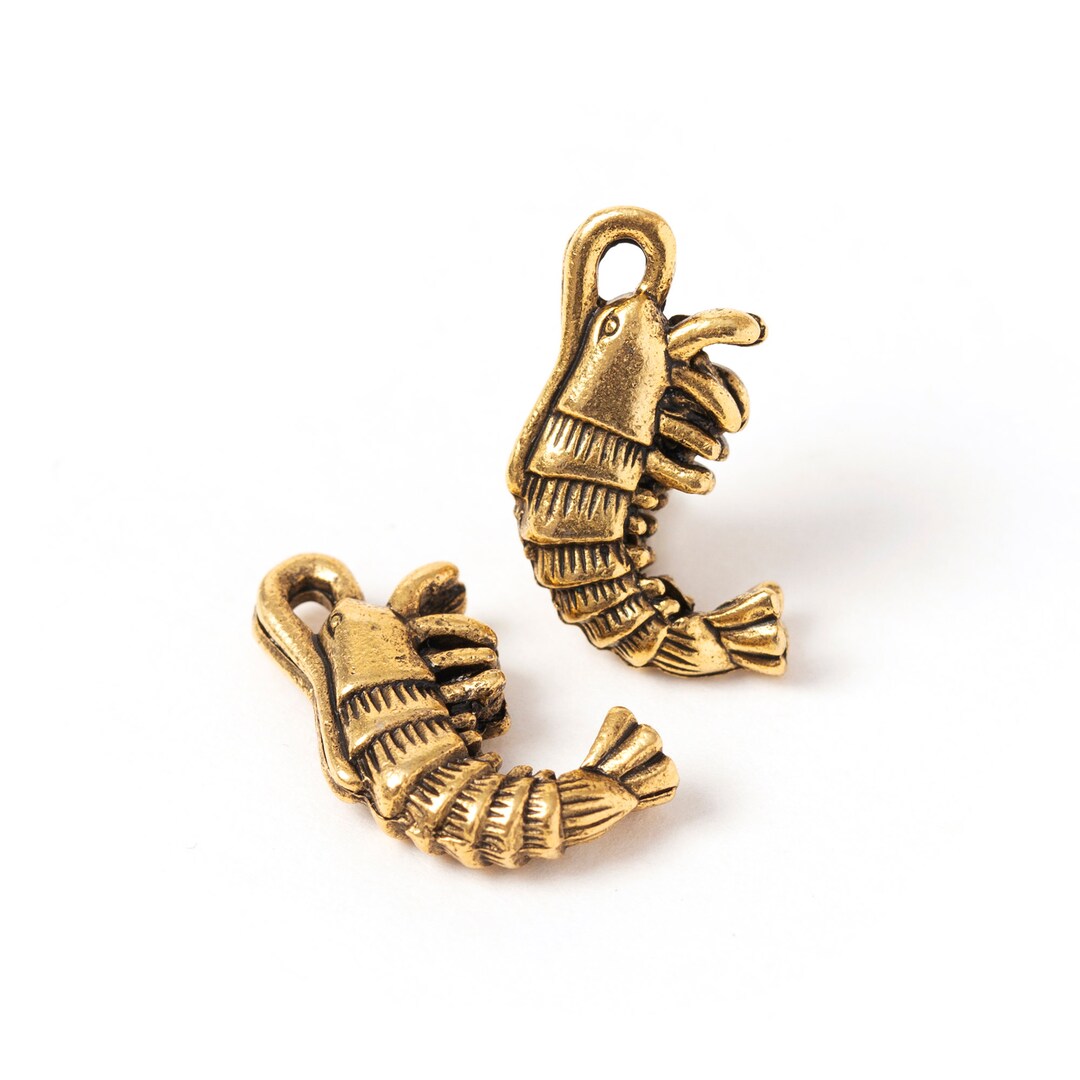 Small Gold Shrimp Charm Nautical Ocean Sea Pendant Antique Etsy