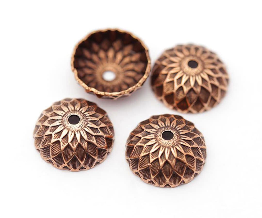 13mm Acorn Bead Caps, Large Bead Caps, Artisan Copper Beadcaps, Antique