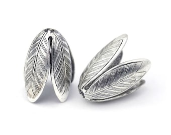 Large Bead Cap, Silver Leaf Bead Cap, Flower Petal Bead Cap, Artisan Silver Beadcap, Antique Silver Cap, Made in USA, 20x15mm