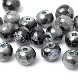 12mm Enameled Ball, Large Hole Glazed Bead, Coastal Gray Luster Porcelain Bead, Enamel Round Ceramic Beads, Made in Europe