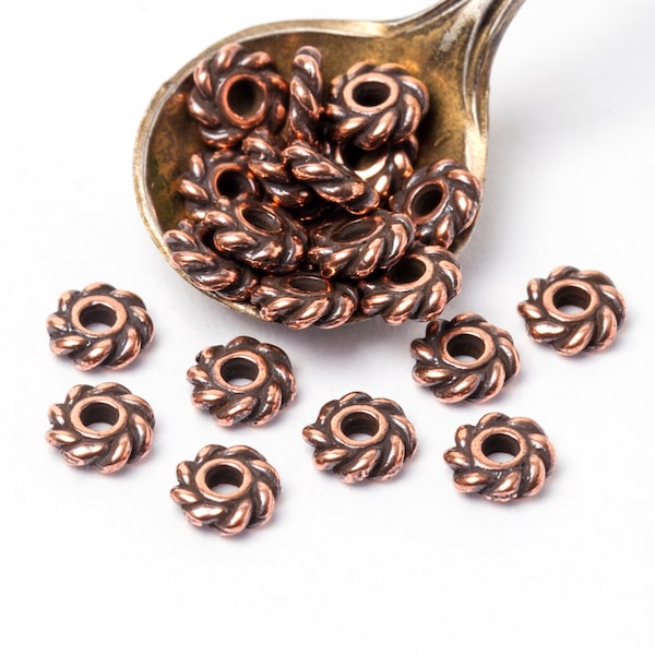 4mm Antique Copper Heishi Beads, Twisted Heishi Beads, TierraCast Small Copper Spacers, Tiny Copper Beads, Made in the USA – TB36AC