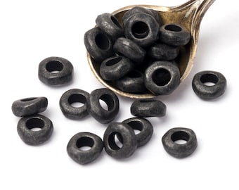 Large Hole 5mm Matte Black Heishi Beads, Fits 2mm Cords, Black Heishi Spacers, Nugget Beads, Small Black Spacer Beads, Made in the USA