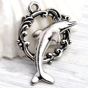 Silver Dolphin Toggle Clasp, Nautical Toggle Clasp, Ocean, Sea Animal Toggle, Antique Silver, Made in the USA, 18mm — AB28