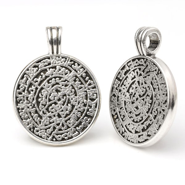 Silver Phaistos Disc Pendant,  Ancient Minoan Pendant, Silver Festos Disc Pendant, Two Sided, Fine Silver Plated, 32mm, Greek Metal Casting