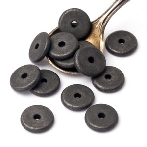 8mm Matte Black Round Washer Beads, Heishi Round Spacers, Black Heishi Disk Beads, TierraCast Black Heishi Disc, Made in the USA