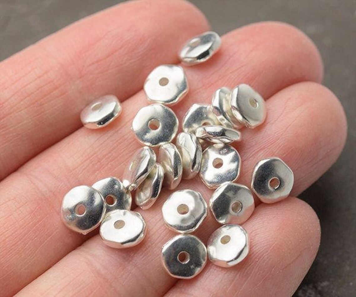 7mm Silver Heishi Beads Heishi Spacers Nugget Beads Silver Etsy