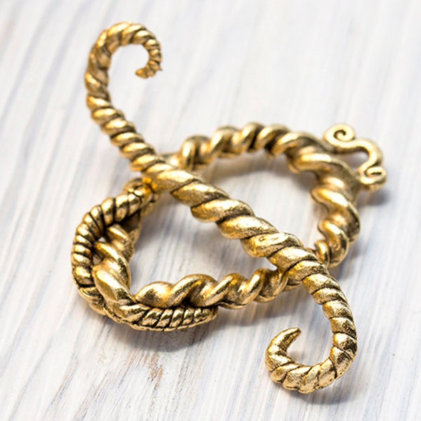 Extra Large Twisted Rope Toggle Clasp, Antique Gold, Made in the USA