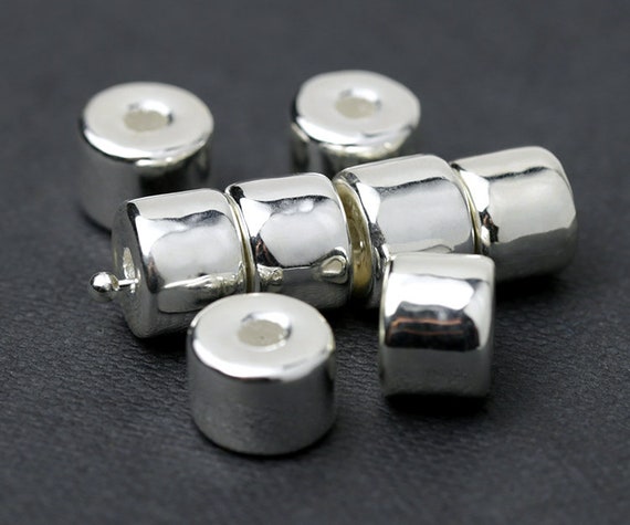 8mm Silver Barrel Beads, Fine Silver Plated, Short Tube Spacer