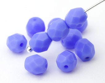 6mm Opaque Blue Czech Glass Beads, Faceted Round Firepolished Blue Beads, Blue Glass Spacers – CB17