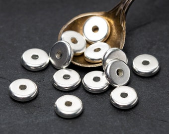 6mm Silver Flat Washers, Heishi Round Spacers, Bright Silver Heishi Disk Beads, TierraCast Heishi Disc, Made in USA