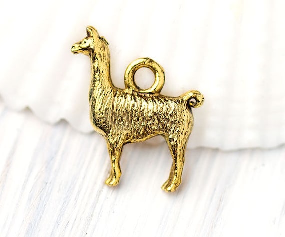 Gold Llama Charm Animal Lover Charm Two Sided Antique Gold