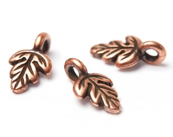 Dijes de hoja de roble de cobre, pequeños dijes de hoja de roble, dije de bosque de cobre, hojas de roble de cobre TierraCast, hecho en EE. UU., 10 mm