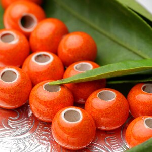 10mm Orange Ceramic Ball Beads,  Round Ball Glazed Beads, Orange Enamel Ceramic Beads, Mykonos Greek – MK120