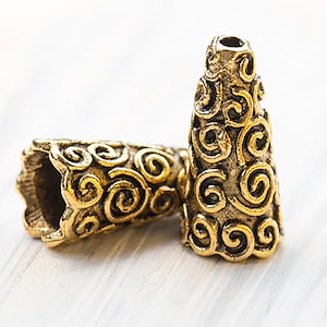 Large Cone Bead Cap, Large Tassel Cap, 24K Gold Plated Cone Bead Cap, Fluted Swirls Ornament, Antique Gold, Made in the USA, 9x18mm – AB60