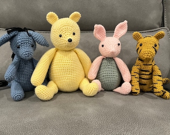 Vintage Winnie the Pooh, Piglet, Eeyore, and Tigger Crochet Patterns (4 Pattern Bundle)