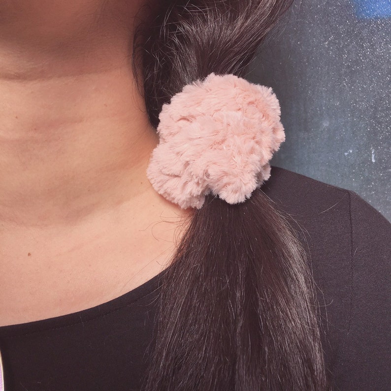 Faux Fur Scrunchie Dusty Pale Rose Pink Fur Scrunchie Faux Fur Accessories Cute Hair tie Pink Faux Fur Pink Scrunchie Kawaii Scrunchie