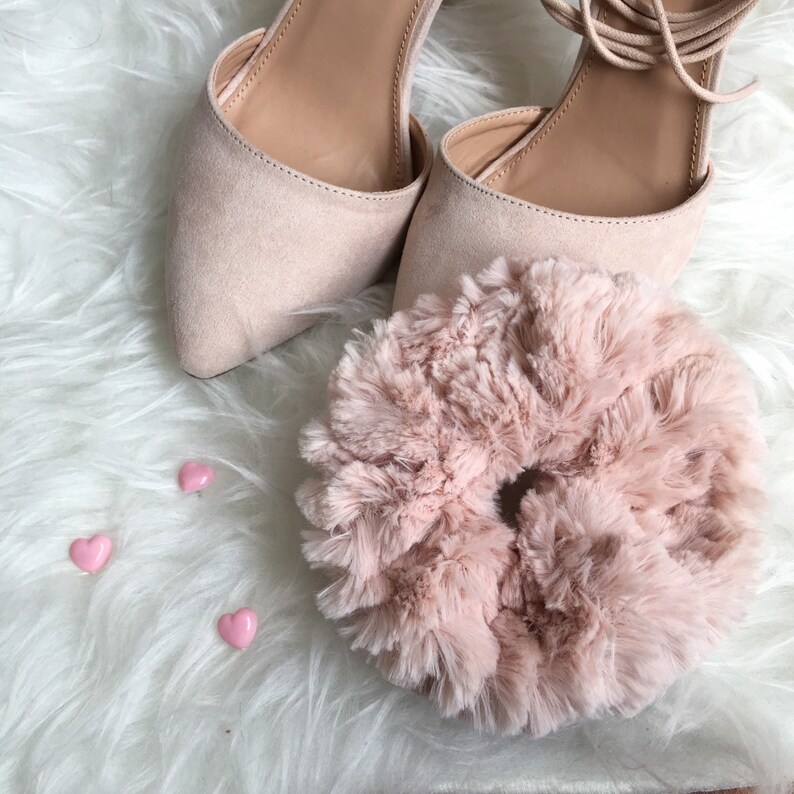 Faux Fur Scrunchie Dusty Pale Rose Pink Fur Scrunchie Faux Fur Accessories Cute Hair tie Pink Faux Fur Pink Scrunchie Kawaii Scrunchie