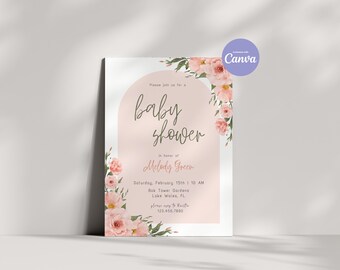 Rosey Roses Baby Shower Invitation Template, DIY, Personalize, Customize