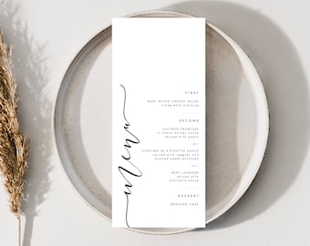 Calligraphy Wedding Menu, Simple Wedding Menu, Black and White Menu, Handwritten Script Wedding Menu