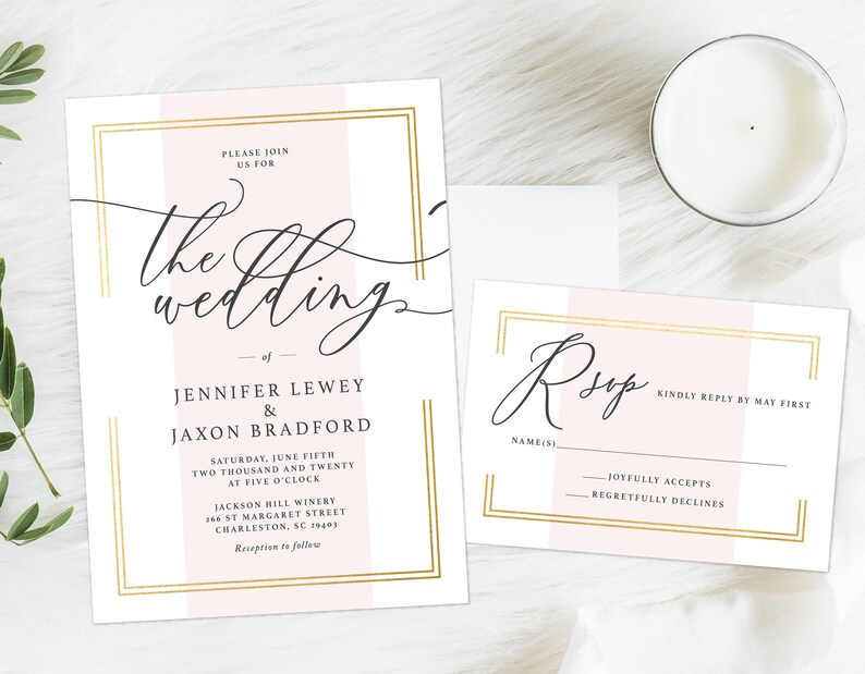 Elegant Wedding Invitation Blush and Grey Wedding Invitation Handwritten Script Formal Wedding Invitation