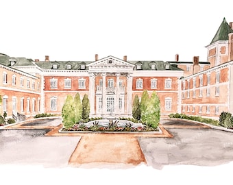 Bourne Mansion Watercolor, Oakdale, NY, New York, Watercolor Drawing, Wedding Venue, Watercolor Venue, Digital Download