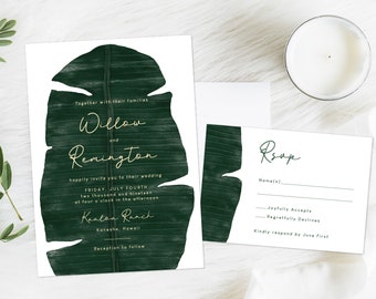 Tropical Wedding Invitation, Hawaii Wedding Invitation, Palm Leaf Invitation, Mexico Wedding Invitation