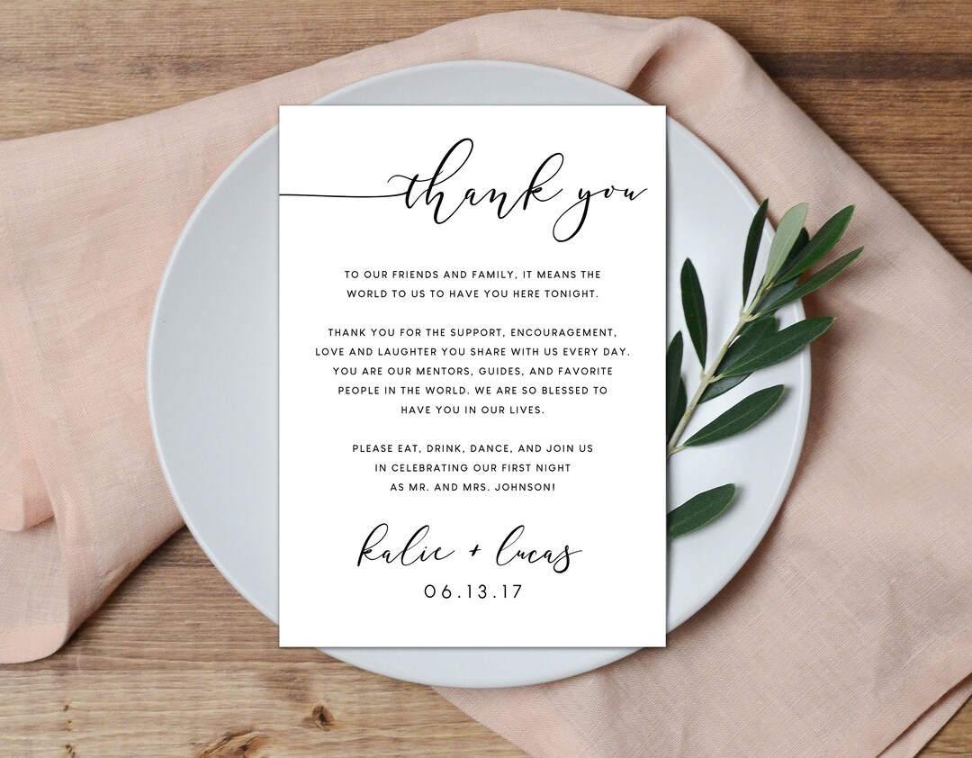 Thank You Reception Card, Black and White Wedding Thank You Card