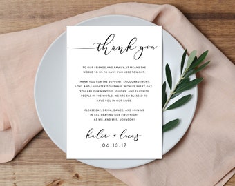 Thank You Reception Card, Black and White Wedding Thank You Card, Simple Modern Place Setting Card