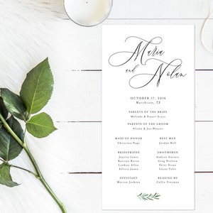 Elegant Wedding Program, Olive Branch Wedding Program, Formal Program