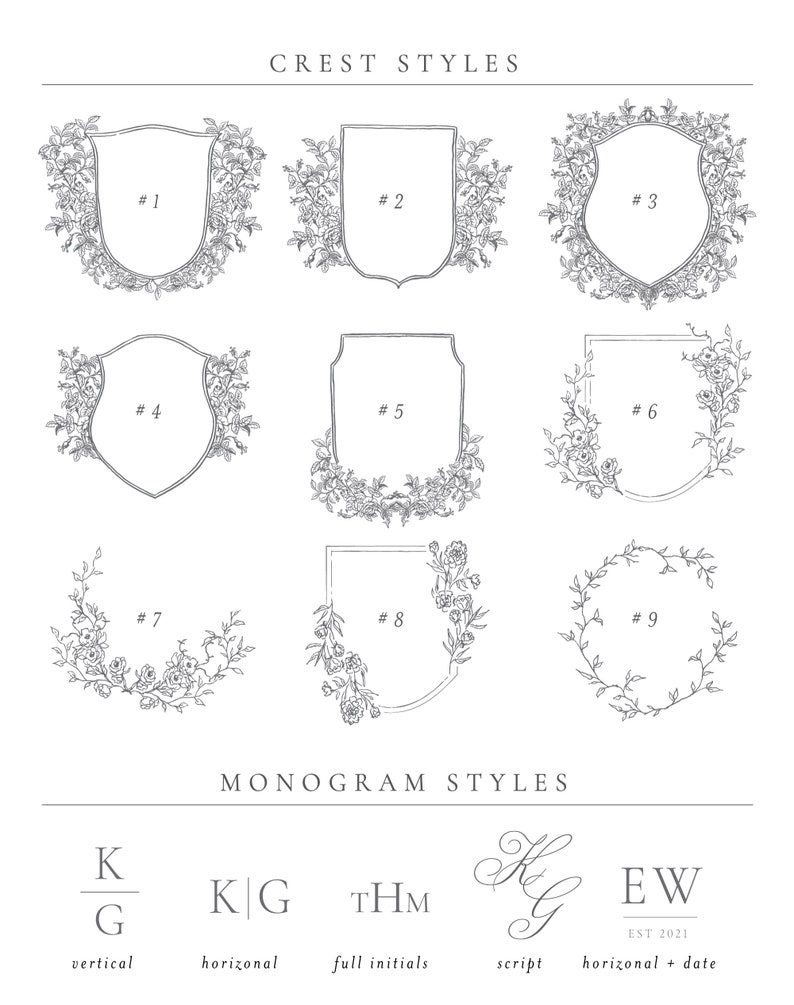 Wedding Crest, Printed Wedding Invitation, Traditional, Elegant, Simple, Custom, Formal, Script, Calligraphy, Monogram, Initials image 2