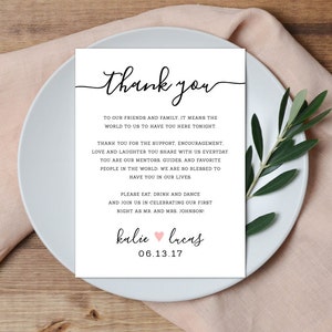 Reception Place Setting Card, Wedding Thank You Card, Wedding Table Setting Card, Thank You Note image 1