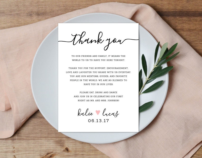 Reception Place Setting Card, Wedding Thank You Card, Wedding Table Setting Card, Thank You Note image 1