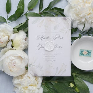 Ivory Floral Wedding Invitation, White Flowers Wedding Invitation, Romantic Wedding Invitation, Anemones Wedding Invite image 3
