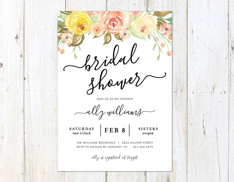 Watercolor Flowers Shower Invitation Bridal Shower Invitation Cute Bridal Shower Invite