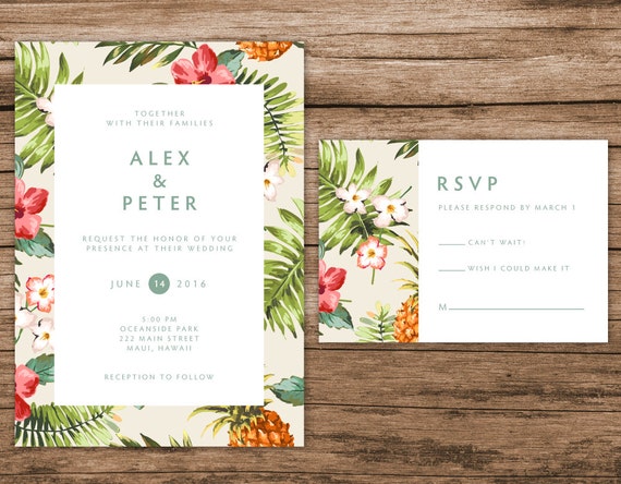 Tropical Wedding Invitation Hawaiian Wedding Invitation Etsy