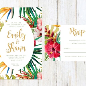 Tropical Wedding Invitation, Destination Wedding Invitation, Palm Leaves Wedding Invitation