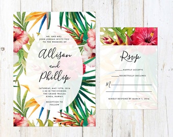 Tropical Wedding Invitation, Destination Wedding Invitation, Colorful Tropical Wedding Invite