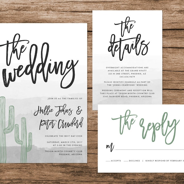 Cactus Wedding Invitation, Desert Watercolor Wedding Invitation, Arizona Wedding Suite