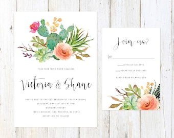 Arizona Wedding Invitation, Cactus and Succulent Wedding Invitation, Desert Invitation, Palm Springs Invitation