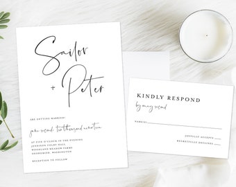 Modern Wedding Invitation, Simple Wedding Invitation, Black and White Wedding Invitation